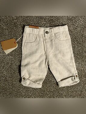 Zara Kids Linen Cuffed Shorts – Beige / Oatmeal (Size 12-18 Months) – NWT